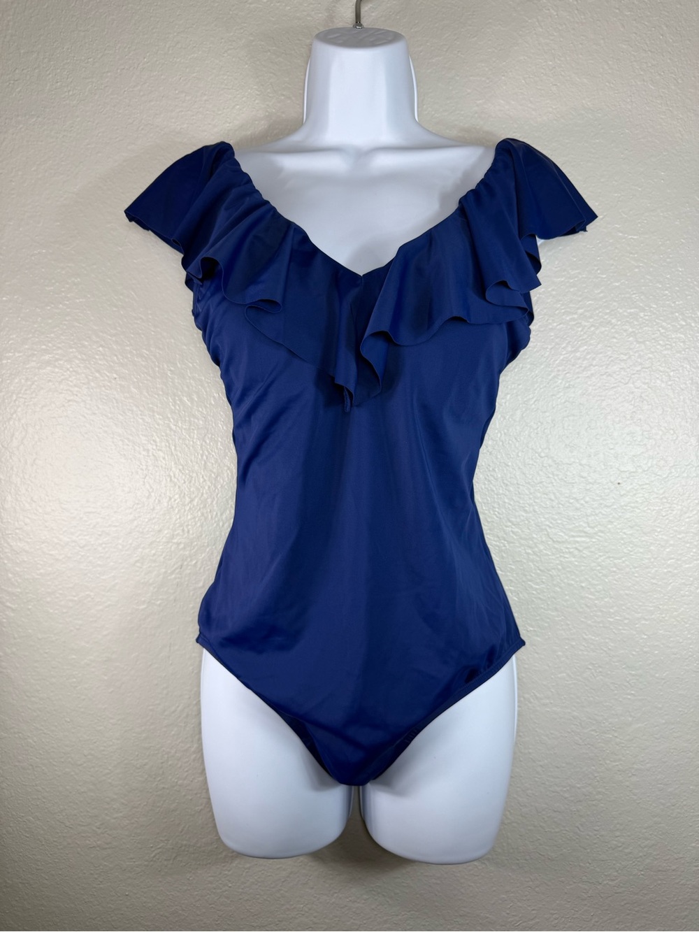 Women's‎ Navy Blue One Piece Swimsuit Size 12 Ruffle Flutter Sleeve Bathing Suit